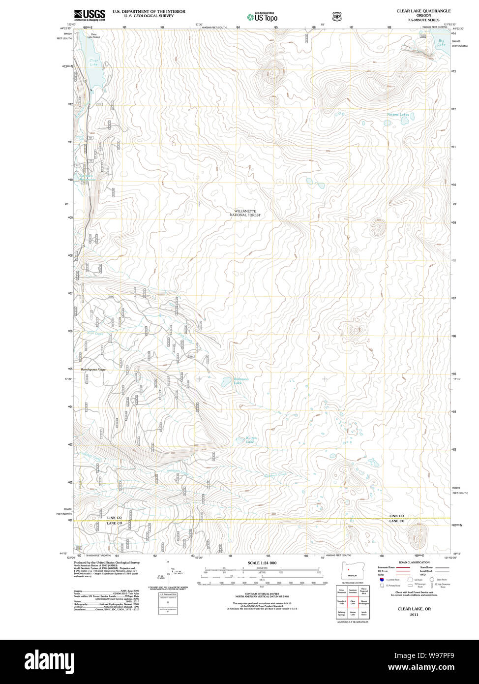 USGS TOPO Map Oregon Clear Lake 20110811 TM il restauro Foto Stock