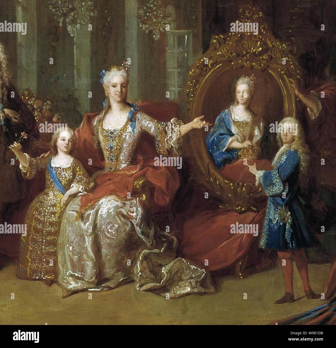 Dettaglio del 1723 ritratto della famiglia di Filippo V di Spagna, Jean Ranc. Foto Stock