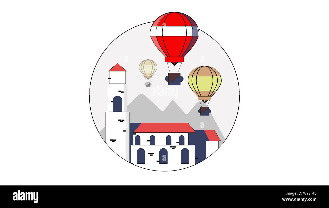 Amore al concetto di viaggio. Origami realizzato mongolfiera volando sopra la montagna con nuvole e sfondo cielo e spazio Foto Stock