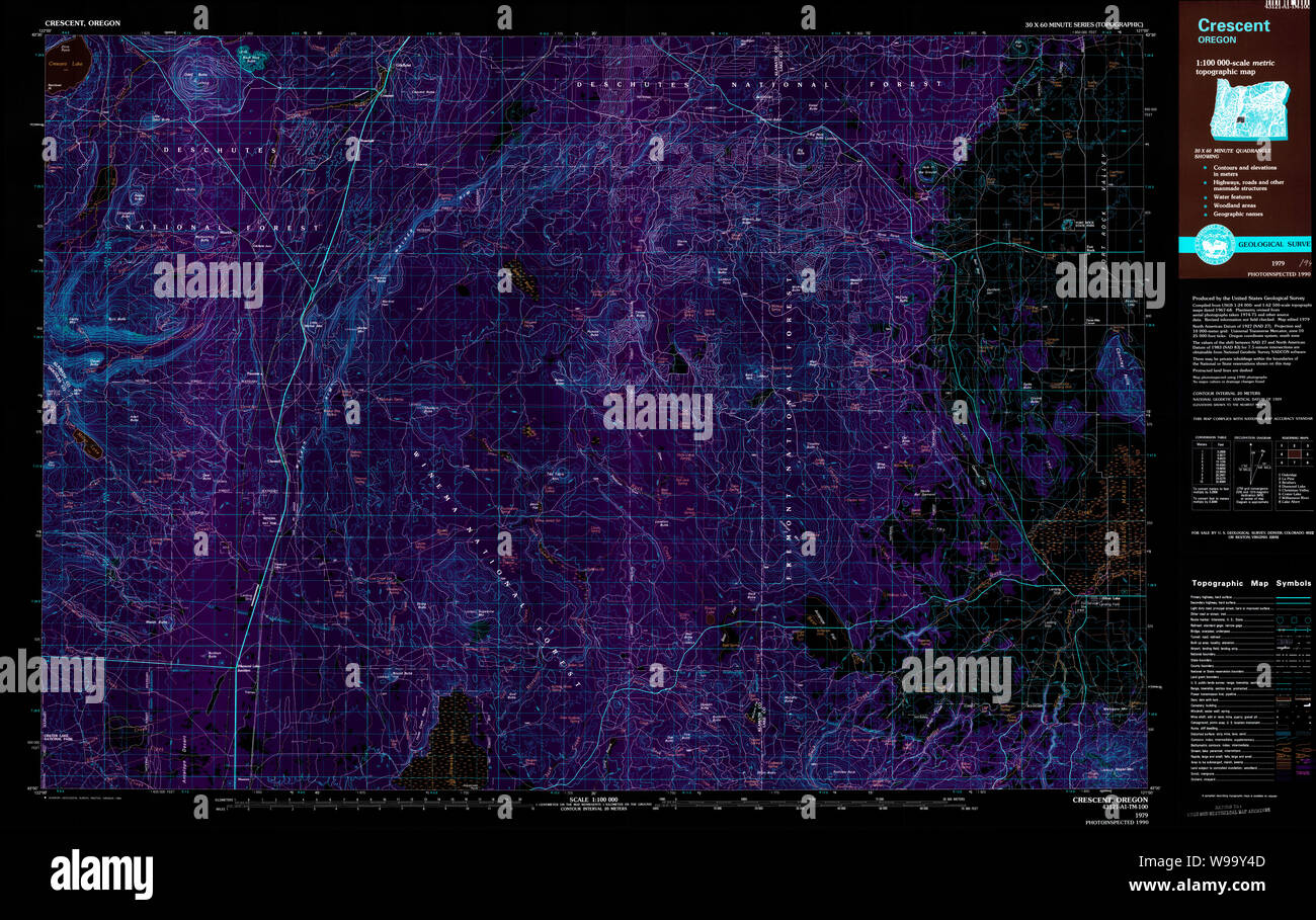 USGS TOPO Map Oregon Crescent 283071 1979 100000 Restauro invertito Foto Stock