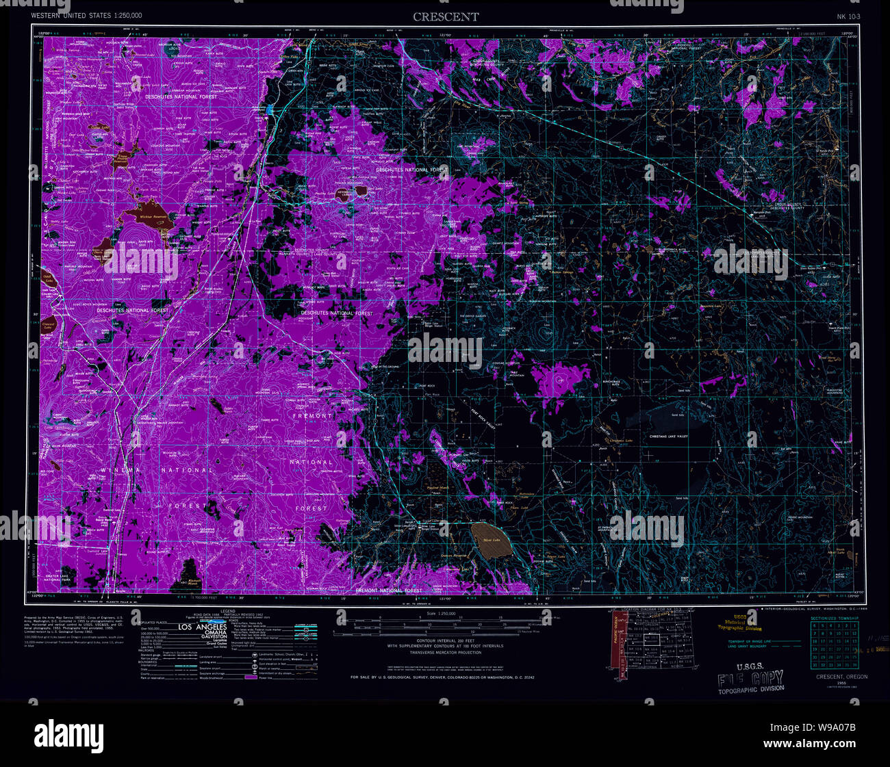 USGS TOPO Map Oregon Crescent 283319 1955 250000 Restauro invertito Foto Stock