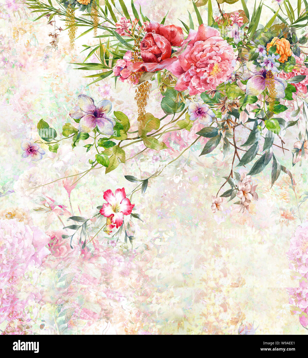 Abstract fiori colorati dipinti ad acquerello. Multicolore a molla Foto Stock