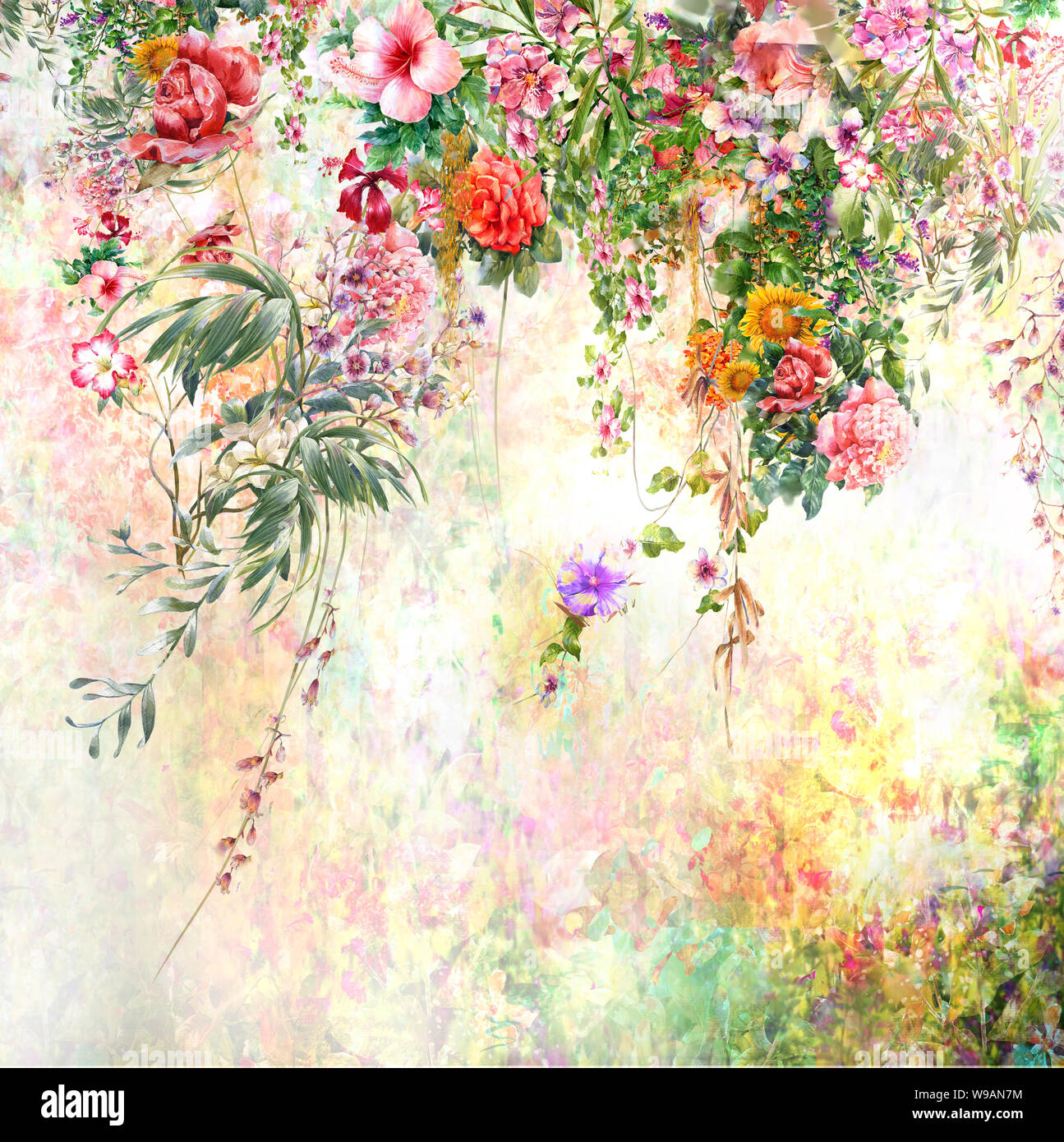Abstract fiori colorati dipinti ad acquerello. Multicolore di primavera nella natura Foto Stock
