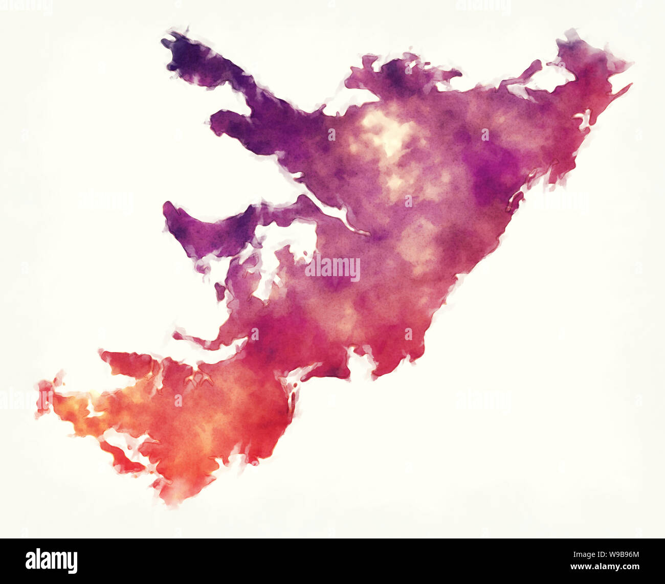 West Falkland acquerello mappa dell'isola delle Isole Falkland Foto Stock