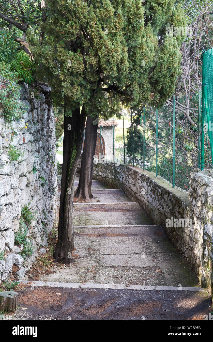 Scale di pietra nel Monastere de Cimiez Garden a Nizza, Francia Foto Stock