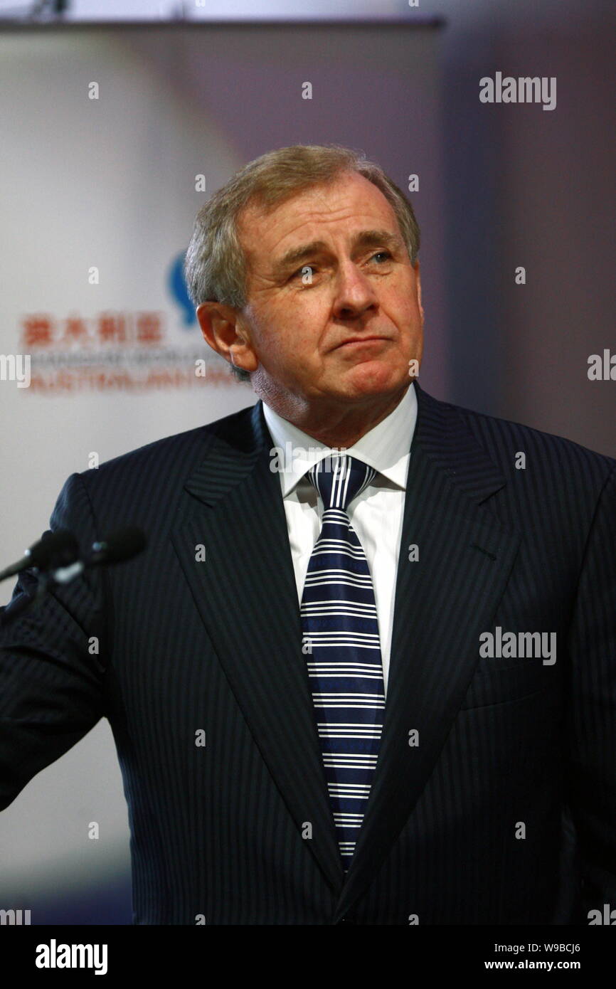 Australian il ministro del Commercio Simon Crean parla all'Australia Pavilion di Expo in Cina a Shanghai, 20 maggio 2010. La Cina, il più grande del mondo Foto Stock