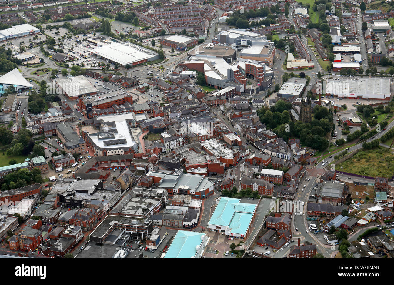 Vista aerea di Wrexham Town Center, Galles Foto Stock