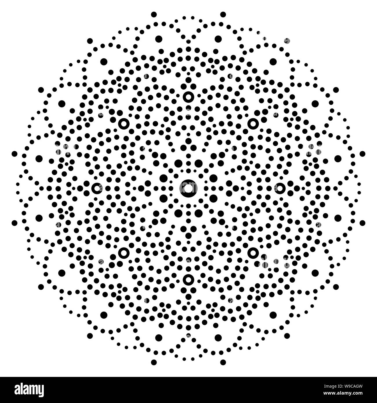 Vettore Mandala dot design verniciatura, Aborigeni modello tradizionale con puntini in bianco su nero, mosaico retrò da Australia Illustrazione Vettoriale