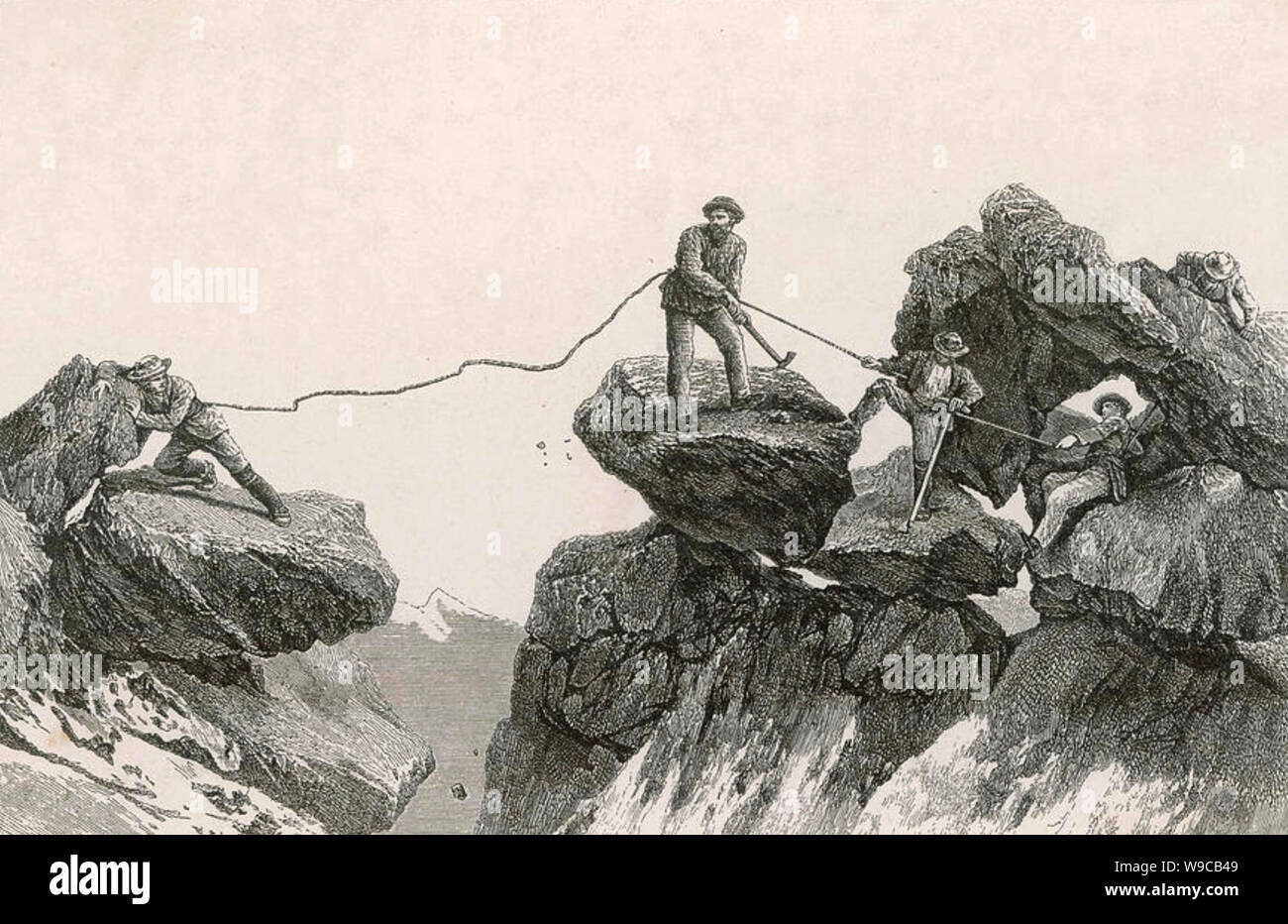 EDWARD WHYMPER (1840-1911) alpinista inglese. La discesa del western arete del punto degli Ecrins dalla sua codifica tra le Alpi (1871) Foto Stock