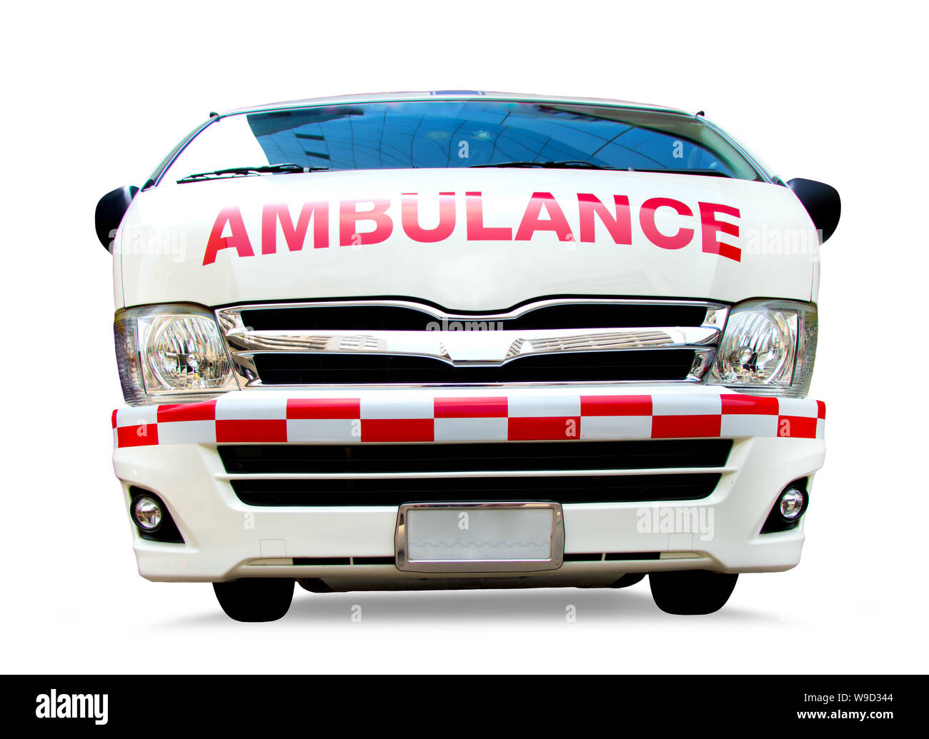 Ambulanza, vista frontale. Servizio di emergenza van, isolati su sfondo bianco. Foto Stock