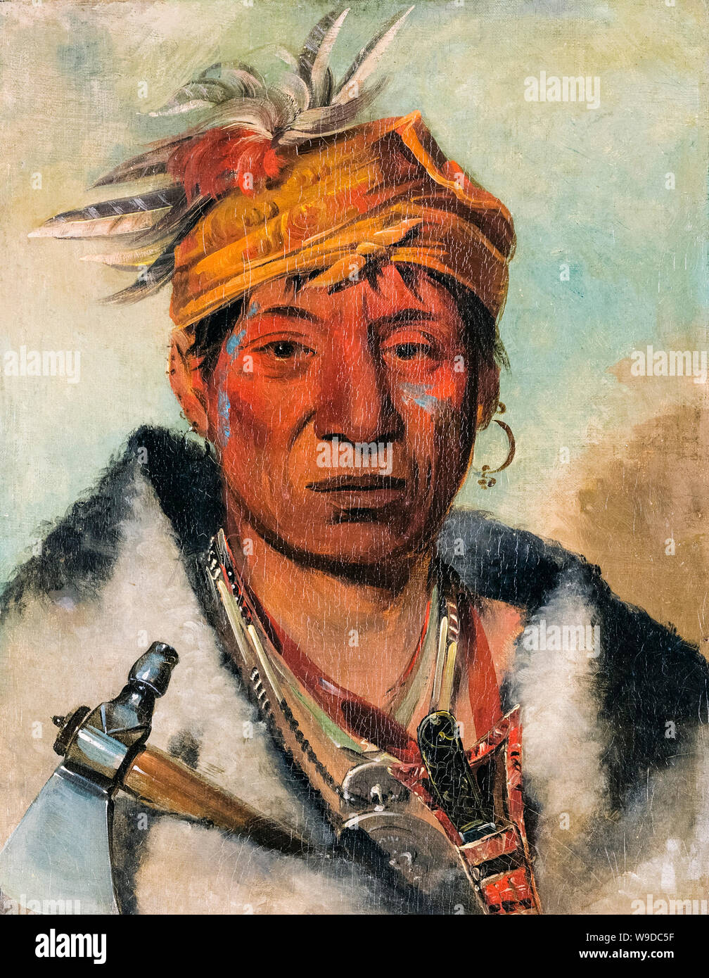 George Catlin, Ah-yaw-ne-tak-oár-ron, un guerriero, ritratto dipinto, 1831 Foto Stock
