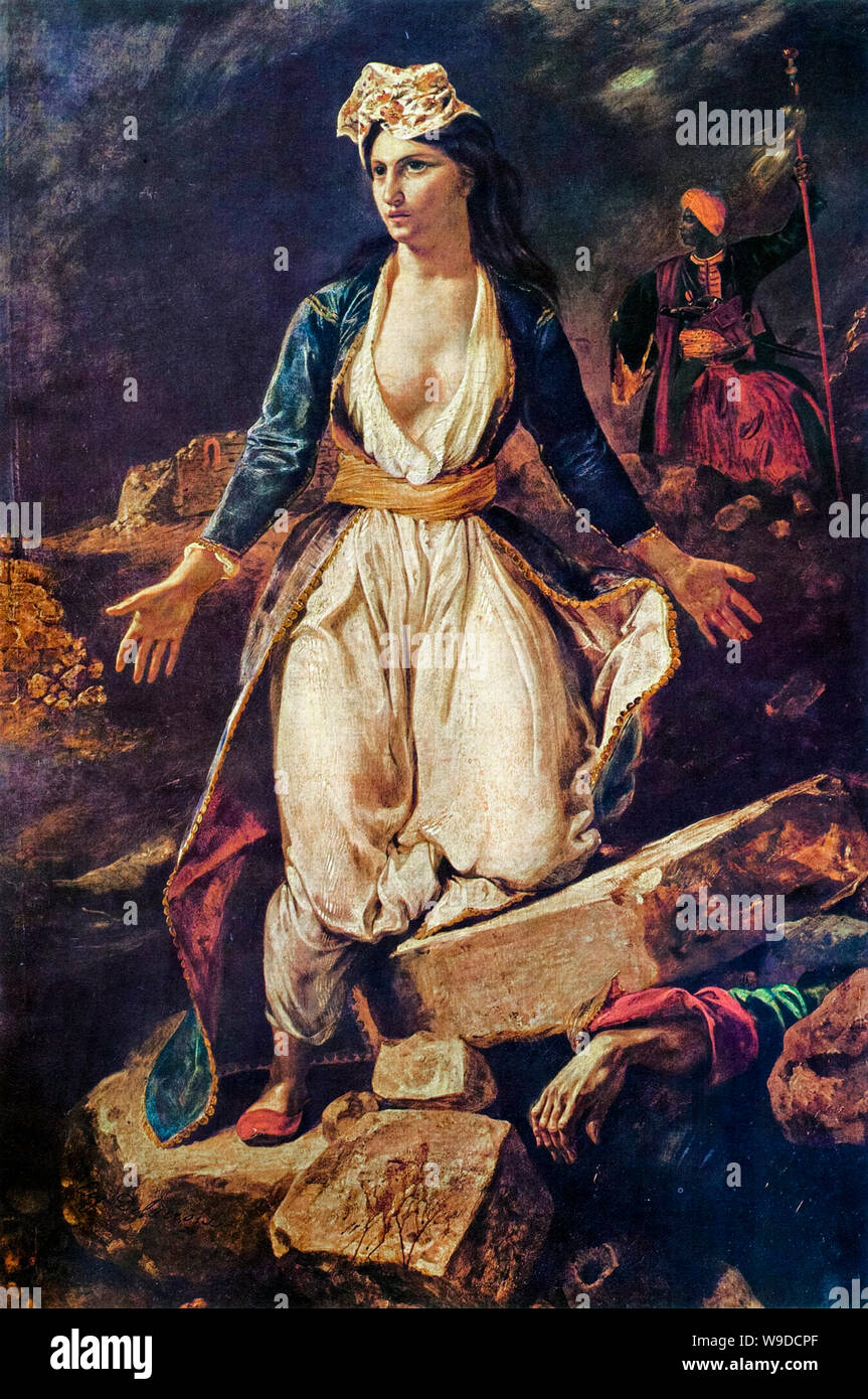 Eugène Delacroix, Grecia sulle rovine di Missolonghi, pittura, 1826 Foto Stock