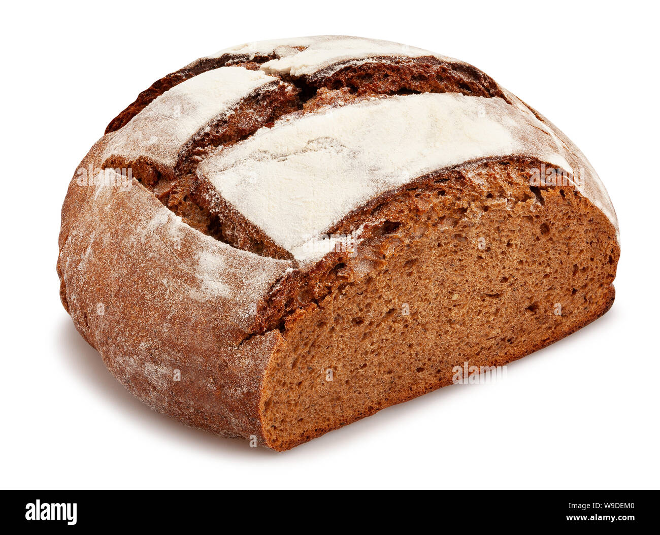 Rotondo a fette di pane integrale percorso isolato su bianco Foto Stock