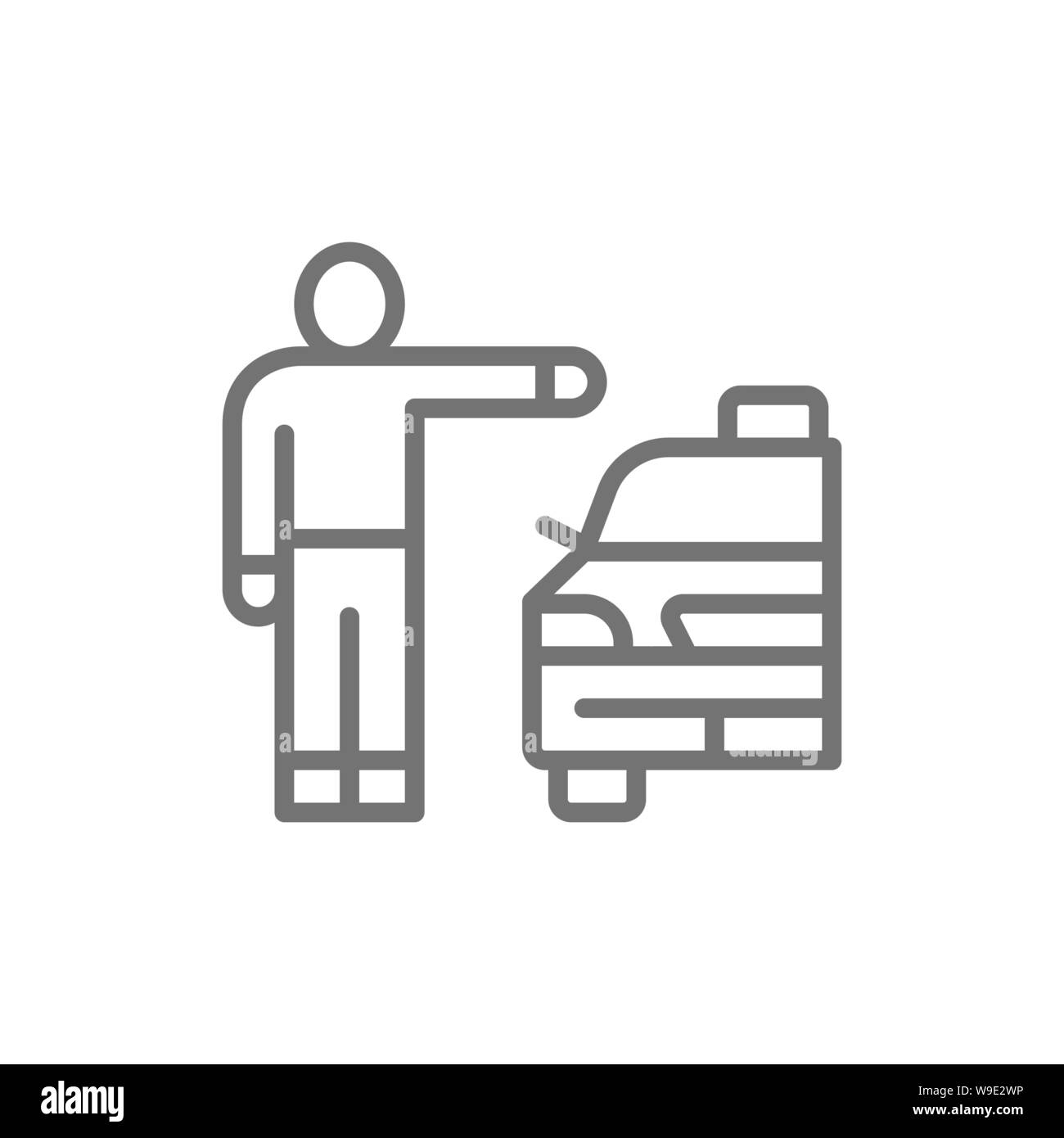 L'uomo la cattura di taxi, autostop icona linea. Illustrazione Vettoriale