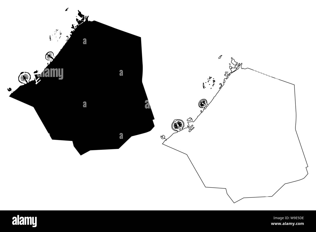 Emirato di Dubai (Emirati degli Emirati Arabi Uniti, Emirati Arabi) mappa illustrazione vettoriale, scribble sketch Mappa di Dubai Illustrazione Vettoriale