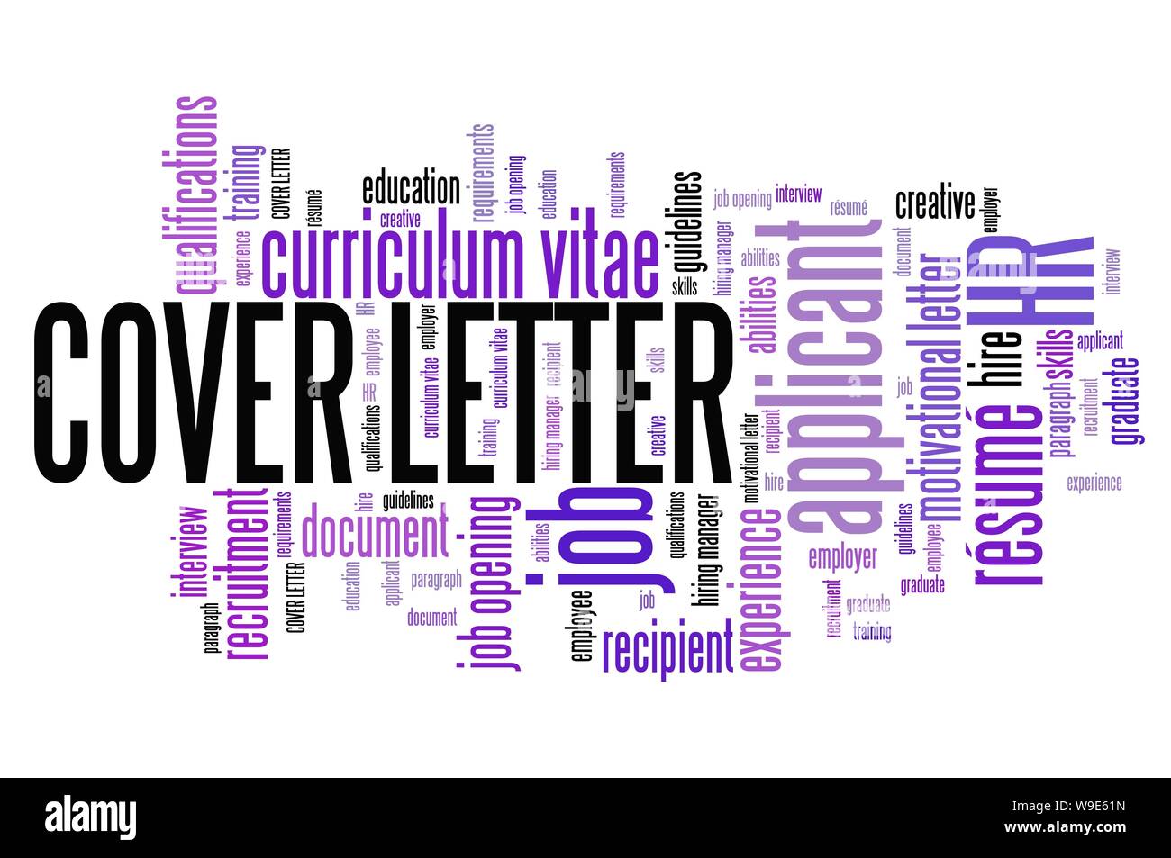 Cover letter - Qualifiche di assunzione del concetto. Occupazione parola cloud. Foto Stock