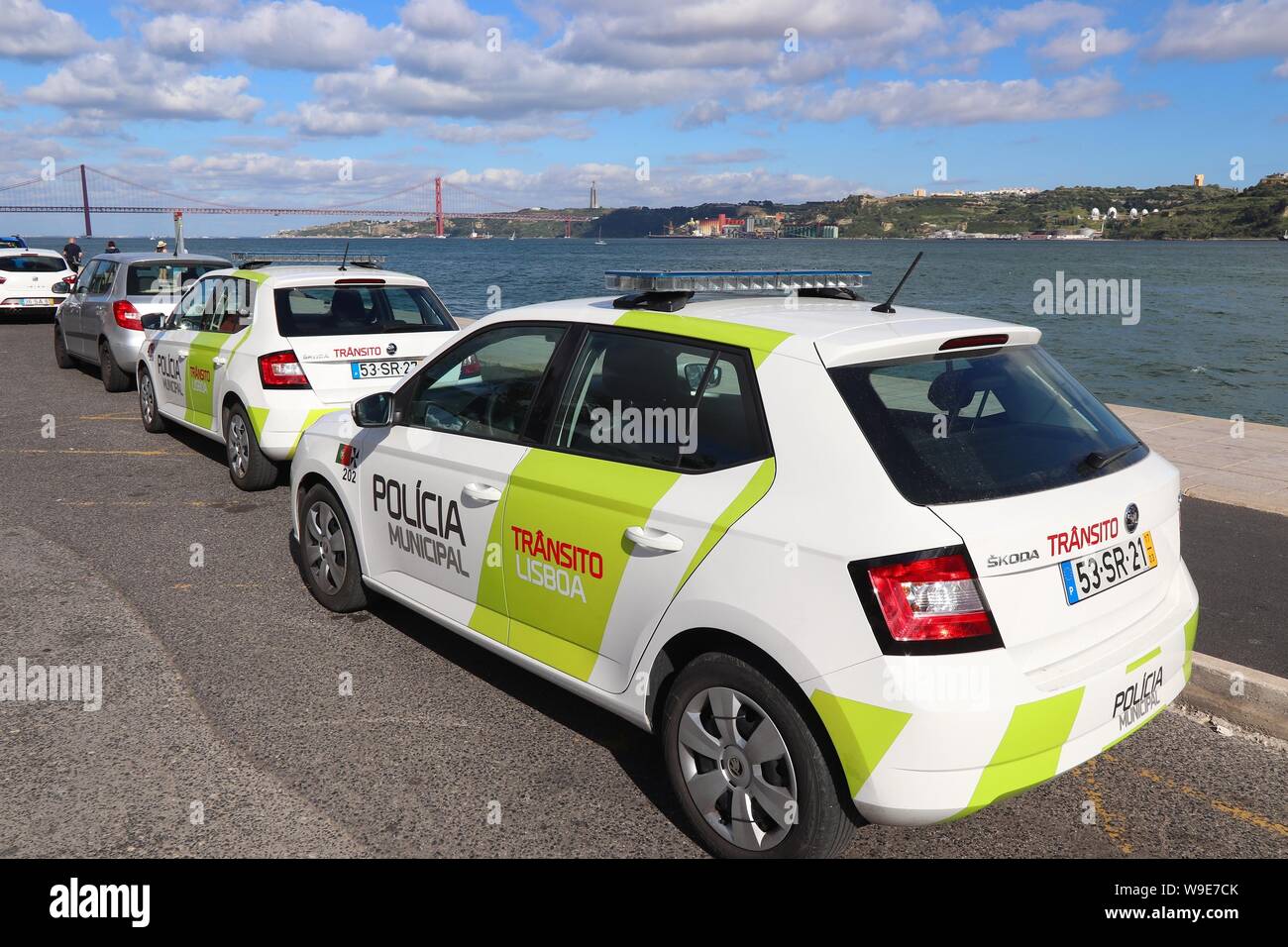 Lisbona, Portogallo - 5 giugno 2018: Skoda Fabia auto della Polizia Municipale di Lisbona, Portogallo. Lisbona è la 11th-più popolosa area urbana nell'UE (2,8 m Foto Stock