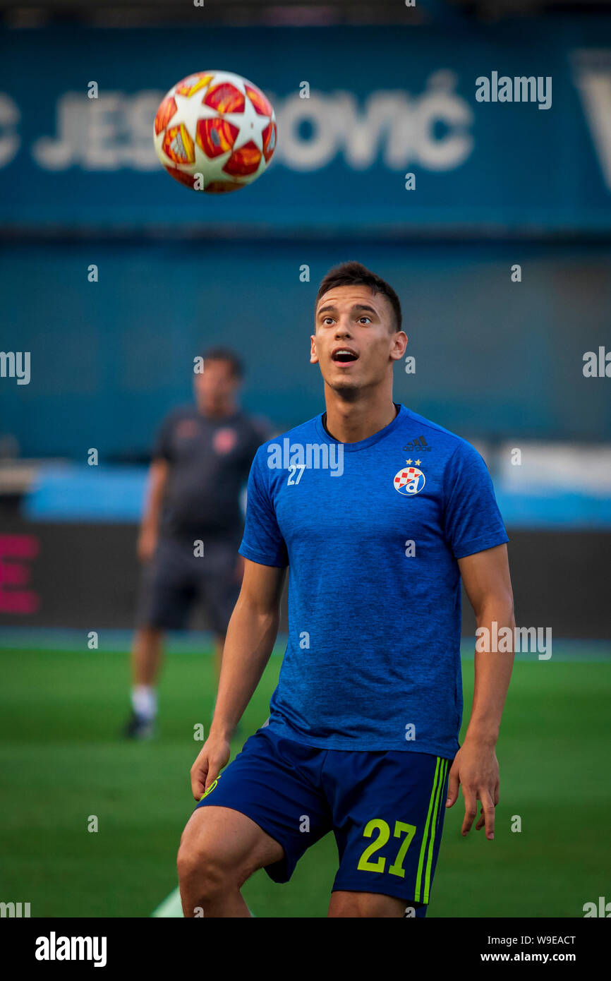 Zagabria, Croazia - 30 luglio 2019: la UEFA Champions League seconda manche di qualifica, GNK Dinamo vs. F.C. Saburtalo. Nikola MORO (27) la pratica. Foto Stock