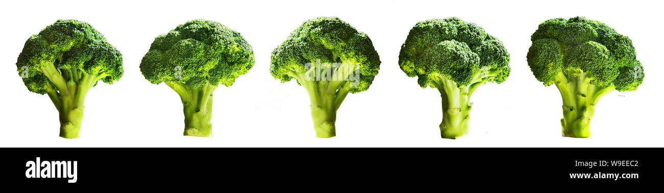 Set di 5 elementi brocooli su uno sfondo bianco isolato Foto Stock