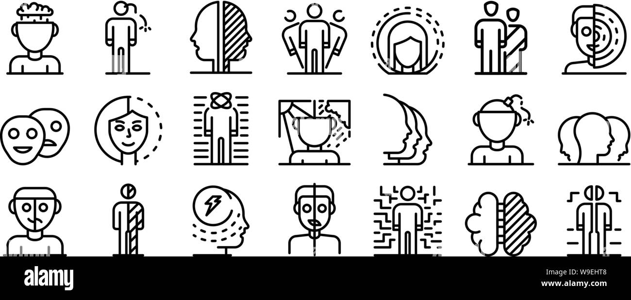 Disturbo Bipolare set di icone di stile di contorno Illustrazione Vettoriale