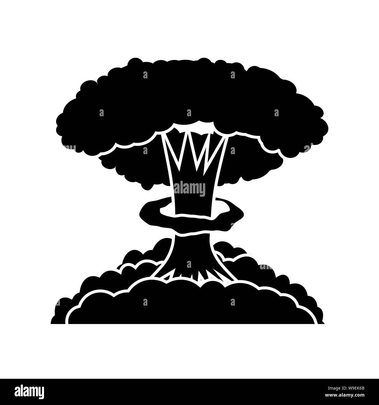 Raffica di nucleare. Cartoon esplosione di bomba. Radioattivo potenza atomica. Simbolo della guerra. Grosso fungo Cloud. Illustrazione Vettoriale
