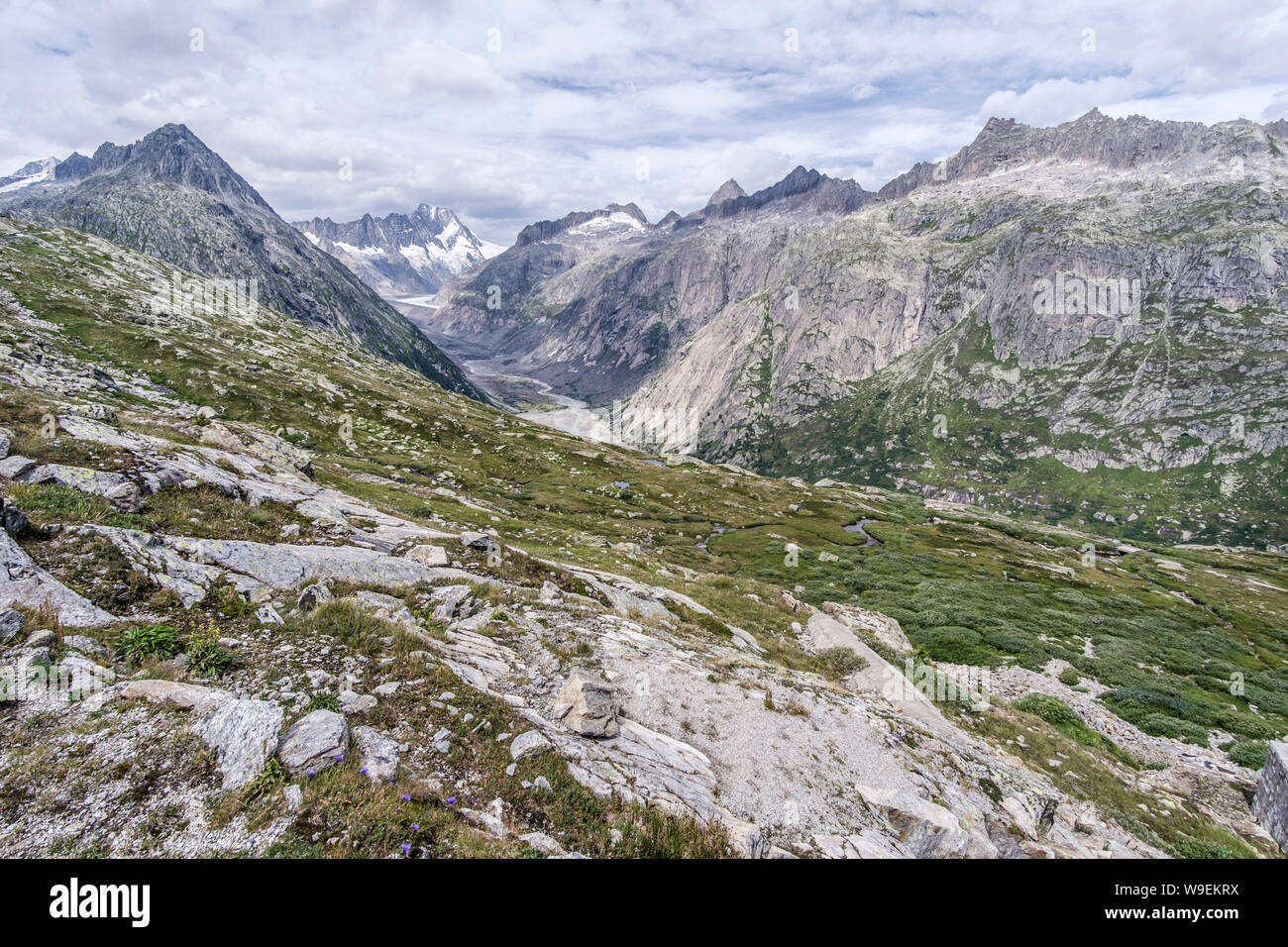 Bel paesaggio al Passo del Grimsel - strada di montagna nelle Alpi svizzere, Svizzera Foto Stock