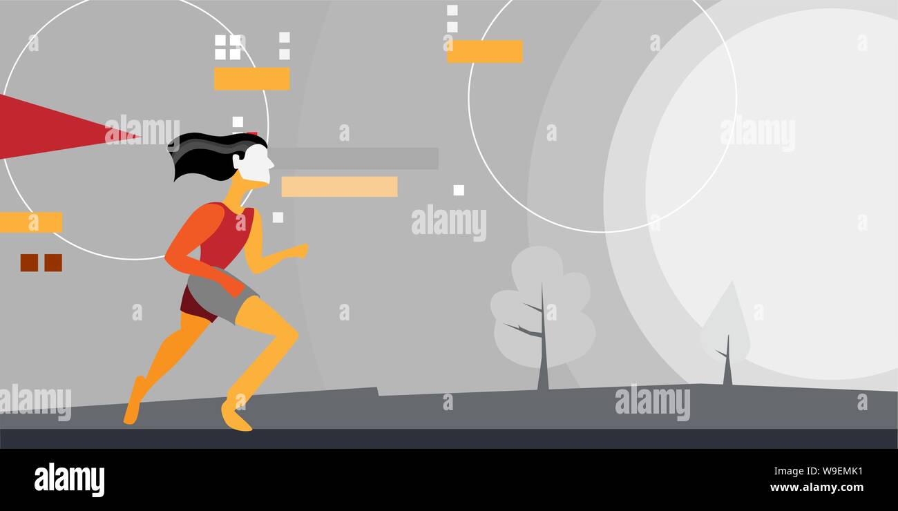 Gli atleti Outdoor, ragazza in esecuzione. Donna facendo jogging e di esercizio, uno stile di vita sano. Sovietico stile poster illustrazione, avant-garde Illustrazione Vettoriale