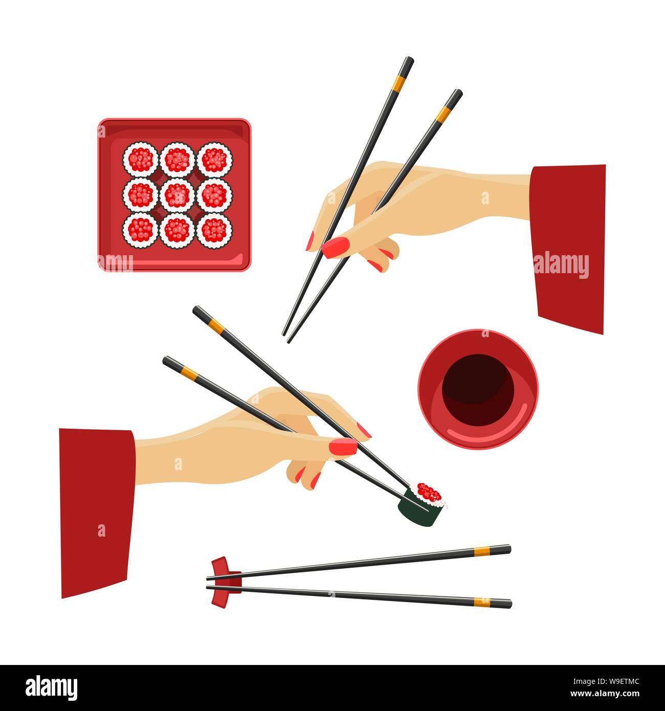 Oriental mani con bacchette Illustrazione Vettoriale