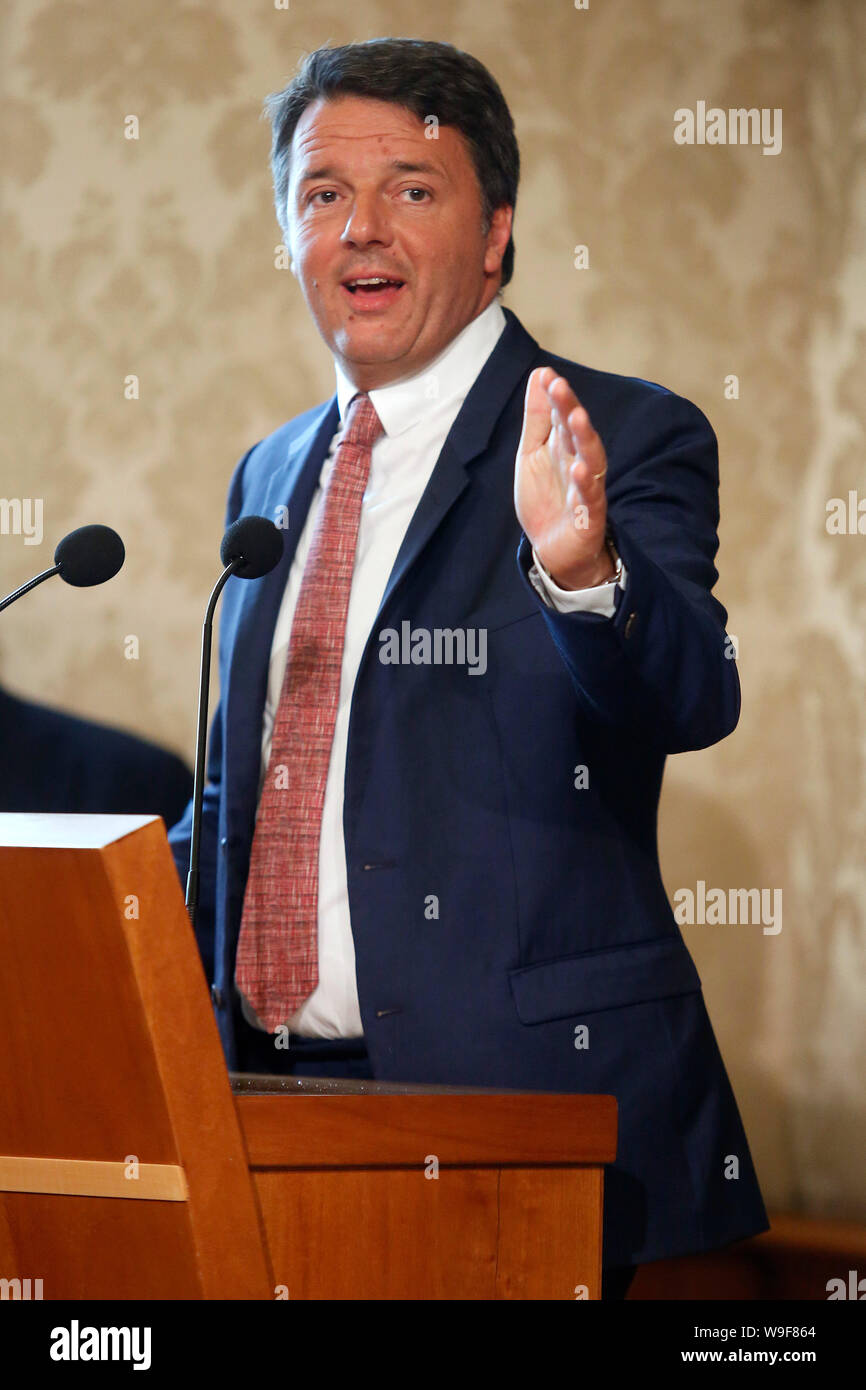 Roma, Italia. 13 Ago, 2019. Matteo Renzi Roma il 13 agosto 2019. Senato. Premere il tasto Conferenza dell'ex premier Matteo Renzi a parlare di crisi di governo Foto Samantha Zucchi Insidefoto Credito: insidefoto srl/Alamy Live News Foto Stock