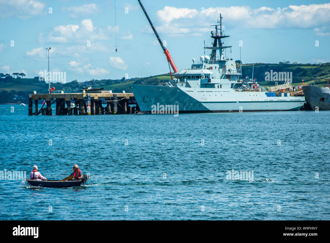 La nona e ultima HMS Severn è un fiume di offshore classe nave pattuglia del British Royal Navy a Falmouth in Cornovaglia, England, Regno Unito Foto Stock