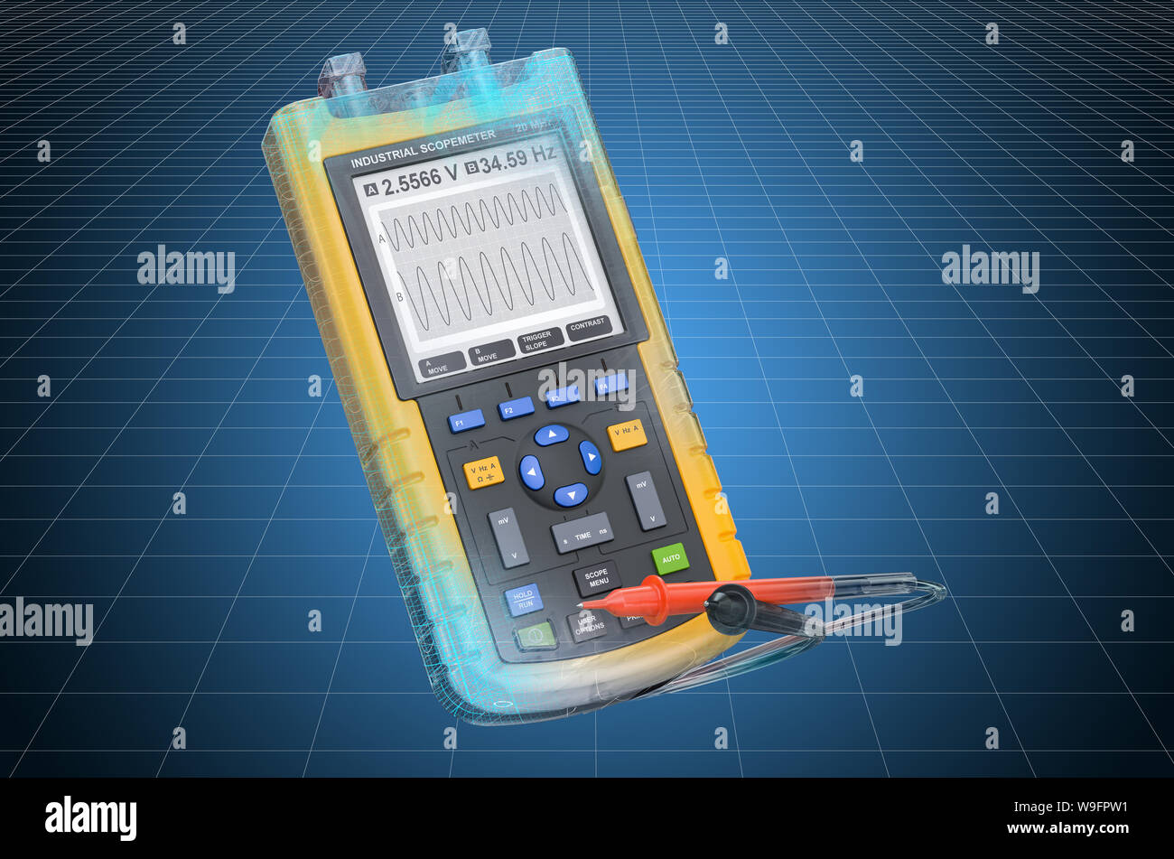 Visualizzazione 3D CAD modello di oscilloscopio digitale, scopometer industriale. Il rendering 3D Foto Stock