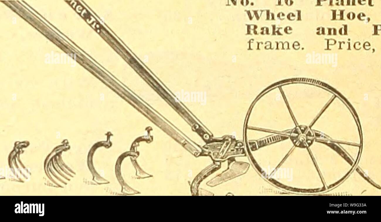 Archivio immagine dalla pagina 99 della Currie's farm e giardino annuale. Currie's farm e giardino : annuale Primavera 1923 48th anno curriesfarmgarde19curr 6 Anno: 1923 ( una doppia e .unico Thcel hoe in uno, 14 pollici ruote in acciaio. A cavallo delle colture fino a 20 pollici alto, può poi essere lavorato sia- tween righe con uno o due ruote. Telaio in acciaio. No. 13 Doppio Vheel Hoe, .$7.75. Anche questo! È il n. 12, con G pollici zappatrici soltanto. Gli eventuali strumenti indicato con il n. 12 possono essere aggiunti in qualsiasi momento. No. 1" pianeta Jr. singola ruota Hoe, coltivatore, rastrello e aratro. Telaio in acciaio. Prezzo, .$8.75. N. 16, 17, nV2 e 18 Ruote, telaio e h Foto Stock