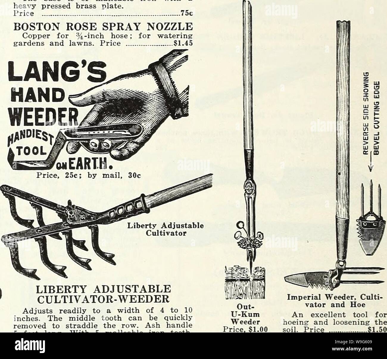 Immagine di archivio da pagina 119 di Currie del giardino della molla annuale. Currie del giardino : annuale Primavera 1936 61st anno curriesgardenann19curr 2 Anno: 1936 ( LANG LA MANO WEEDER LIBERTY COLTIVATORE REGOLABILE-WEEDER regola facilmente ad una larghezza di 4 e 10 pollici. Il mezzo dente può essere rapidamente noved a cavallo della riga. Impugnatura in frassino 5 piedi lungo. Con 5 ferro malleabile denti. SI.30; con 7 denti, $1,65; con 9 denti, $2.00. Un eccellente strumento per la sarchiatura e allentare il suolo. Prezzo $1.50 REICHARD la combinazione molla-DENTE MAGIC WEEDER zappe, girare a lavorare in passatempo Foto Stock