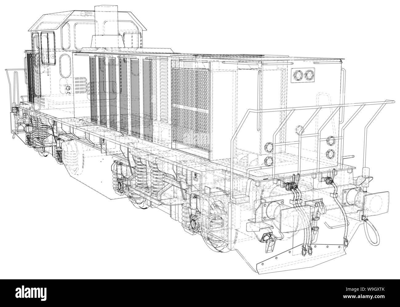 Locomotiva e il treno. EPS10 formato. Filo-telaio vettore creati di 3d Illustrazione Vettoriale