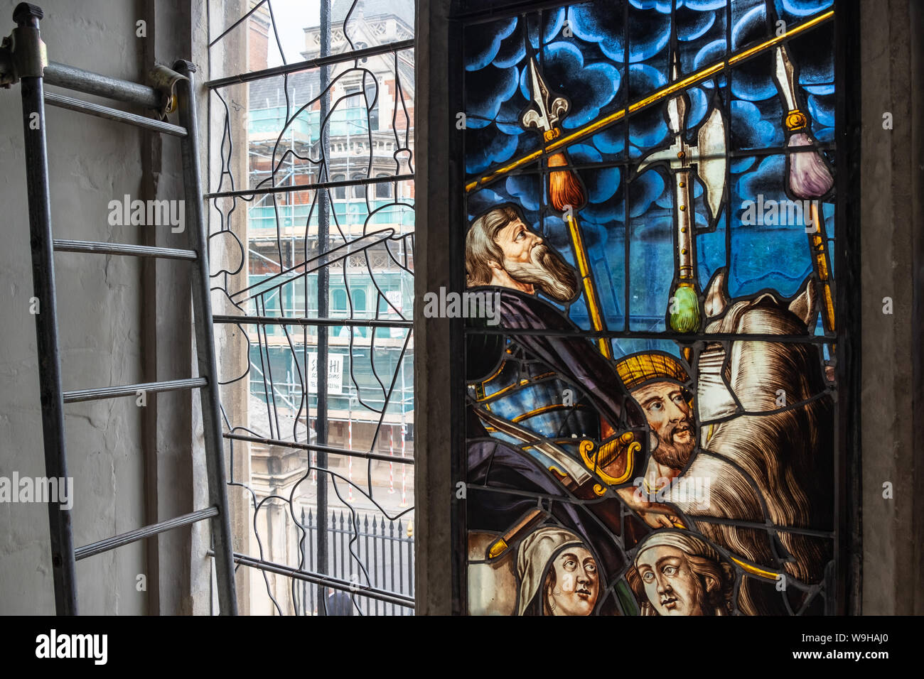 Ristrutturazione della East Window della Peterhouse Chapel, Cambridge Foto Stock