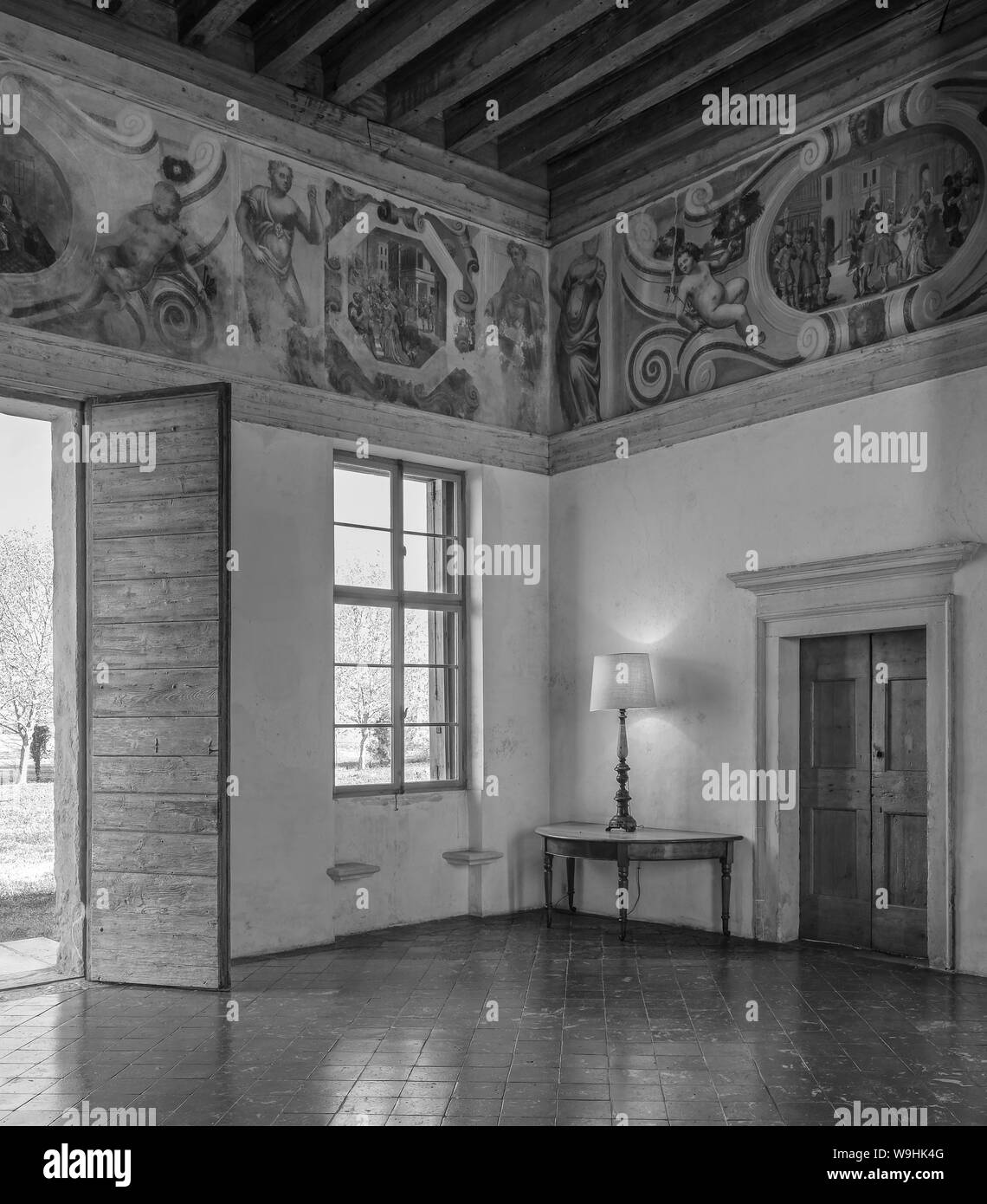Villa Saraceno, progettato da Andrea Palladio, in Finale nei pressi di Vicenza, di proprietà di The Landmark Trust Foto Stock