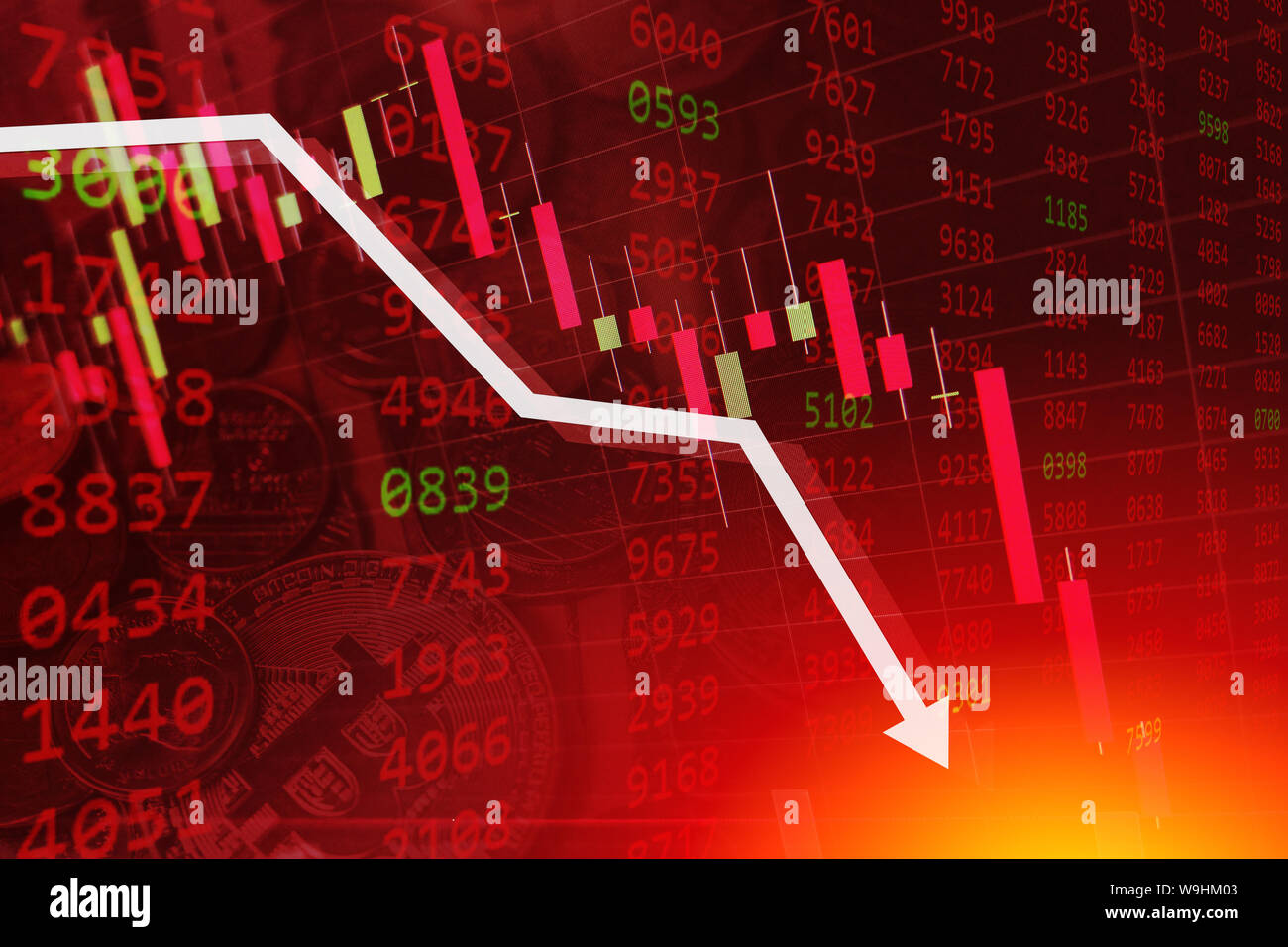 Crisi economica Grafico azionario caduta business monetario globale concetto di fallimento Foto Stock