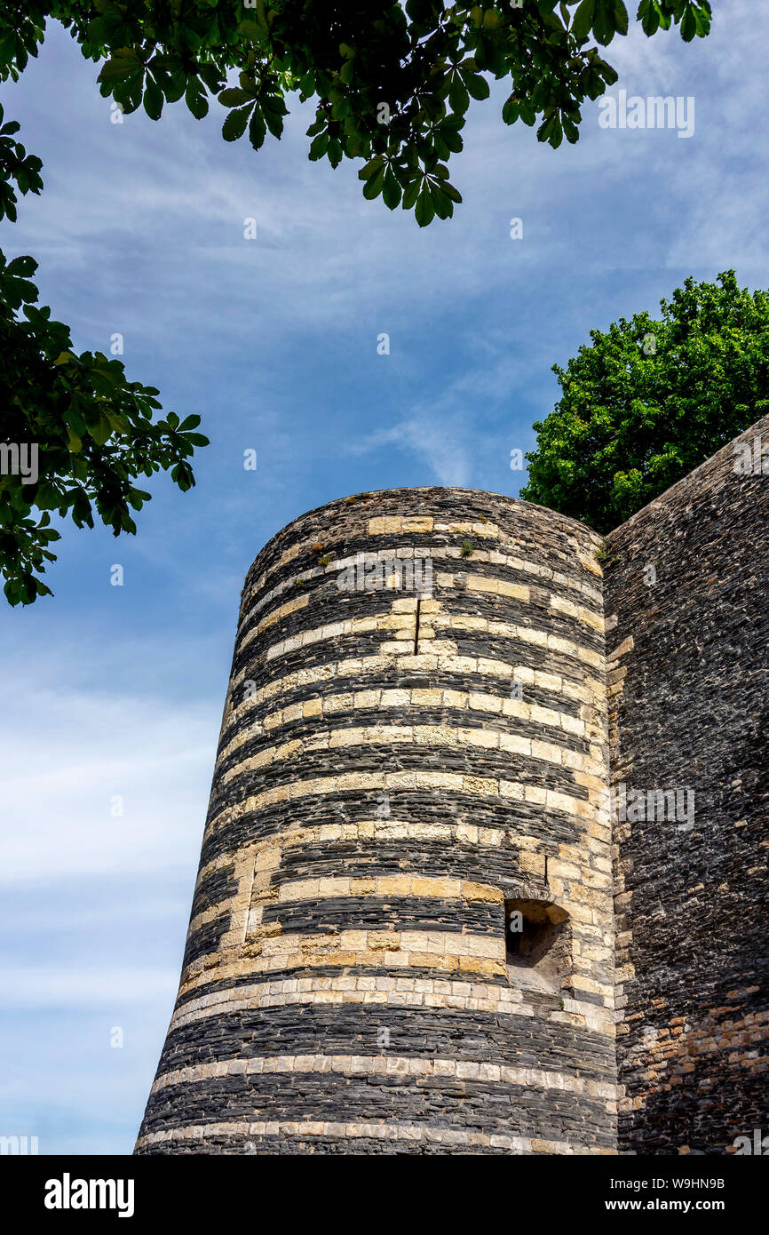 Le torri della fortezza reale, Château d'Angers, Angers, Maine-et-Loire Department, Pays de la Loire, Francia Foto Stock