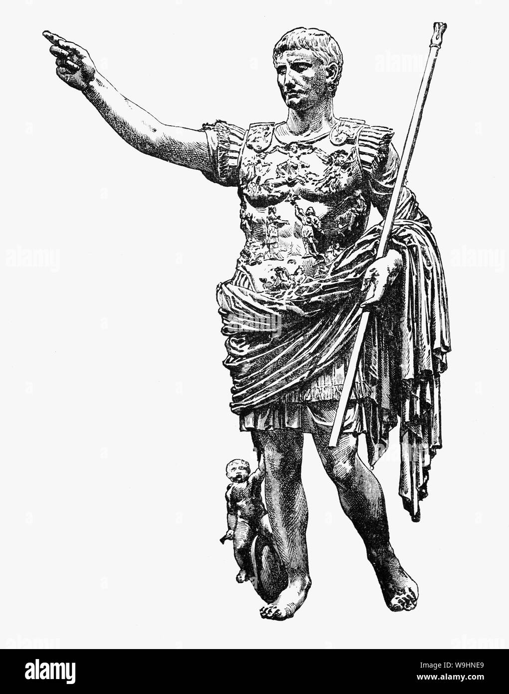 Augusto (63 BC - 14AD), statista romano e capo militare è stato il primo imperatore del Sacro Romano Impero, che regna dal 27 A.C. fino alla sua morte in AD 14. Il suo status come il fondatore del principato romano consolidato una durevole eredità come uno dei più efficaci e controversi leader nella storia umana avviando un'epoca di relativa pace noto come la Pax Romana di durare per più di due secoli, nonostante le continue guerre di espansione imperiale su dell'Impero frontiere e la lunga guerra civile nota come "l'anno dei quattro imperatori' al di sopra della successione imperiale. Foto Stock