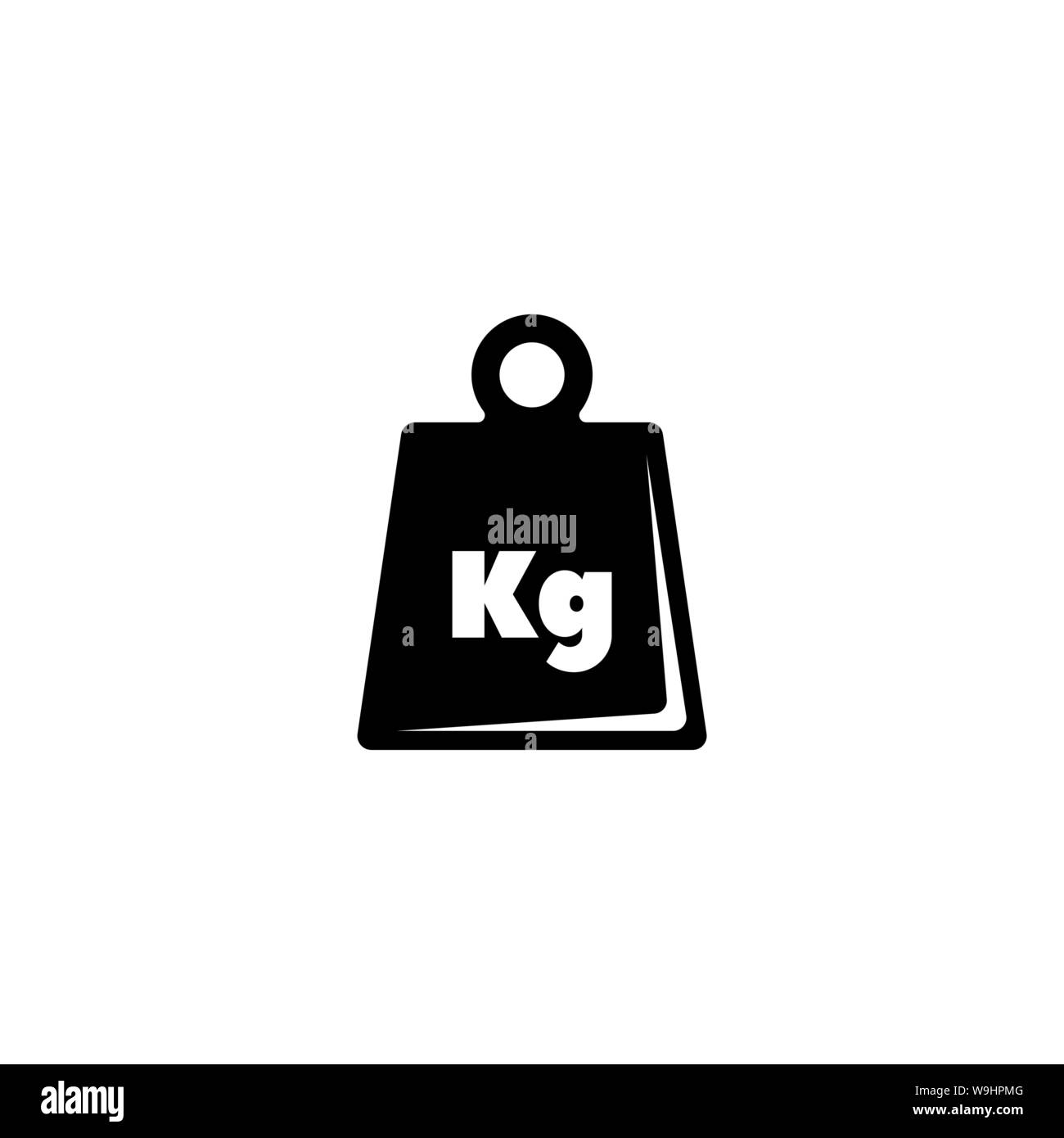 Peso Kg, Kilo misurazione. Piatto icona Vettore illustrazione. Semplice simbolo nero su sfondo bianco. Peso kg, il chilo di misurazione desi segno Illustrazione Vettoriale