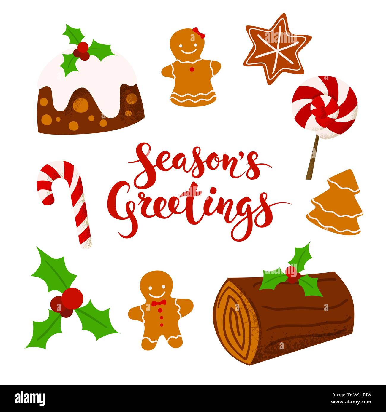 Fuone Feste vettore Merry Christmas card design con Gastronomia natalizia Illustrazione Vettoriale