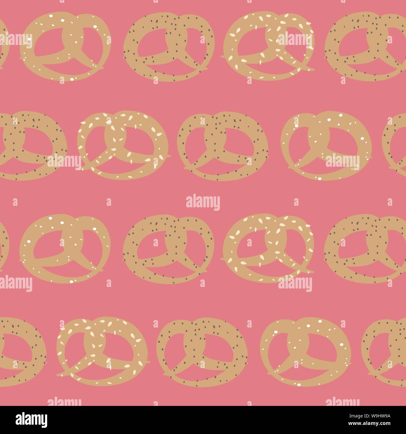 Vector seamless pattern di salatini con sesamo, il sale e i semi di papavero su sfondo rosa Illustrazione Vettoriale