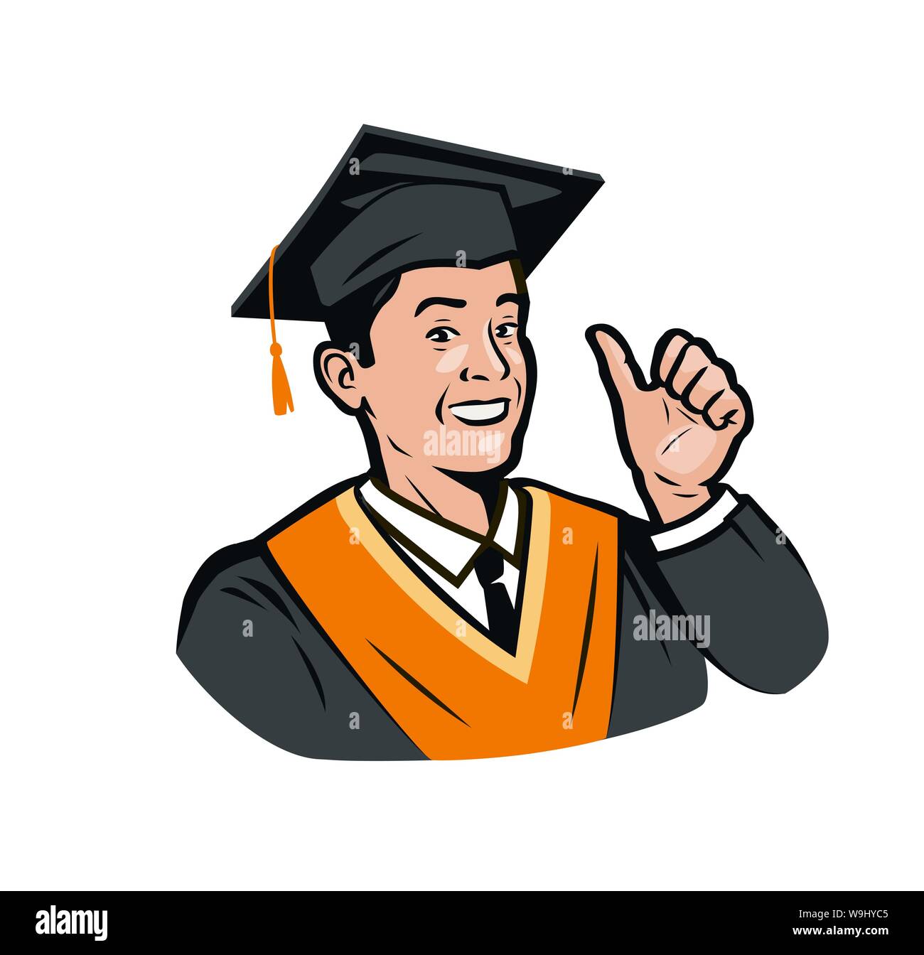 Funny studente laureato. Istruzione, scienza simbolo di menu o l'etichetta. Illustrazione Vettoriale Illustrazione Vettoriale