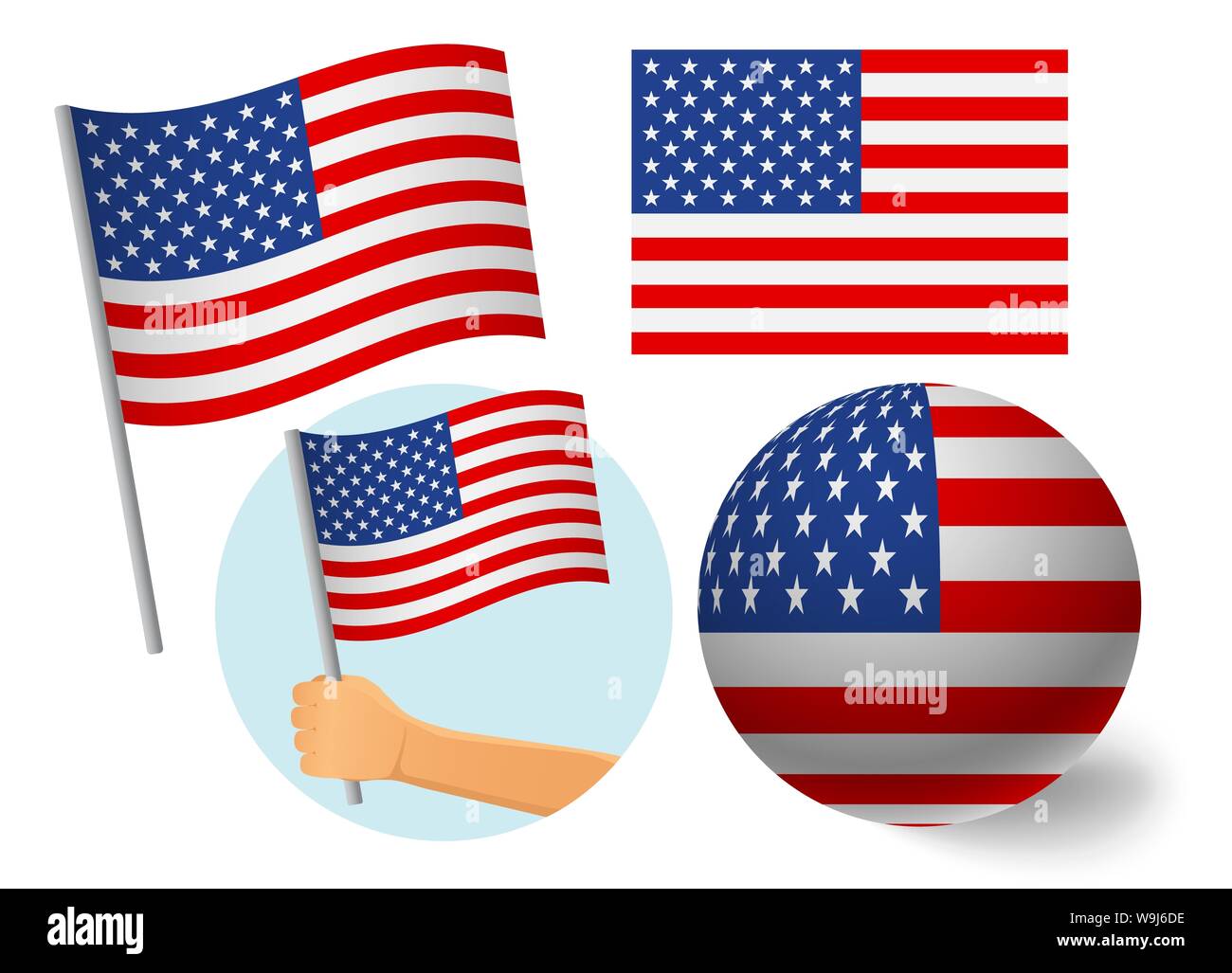 Stati Uniti d'America bandiera icona set. Bandiera nazionale degli Stati Uniti d'America illustrazione Foto Stock