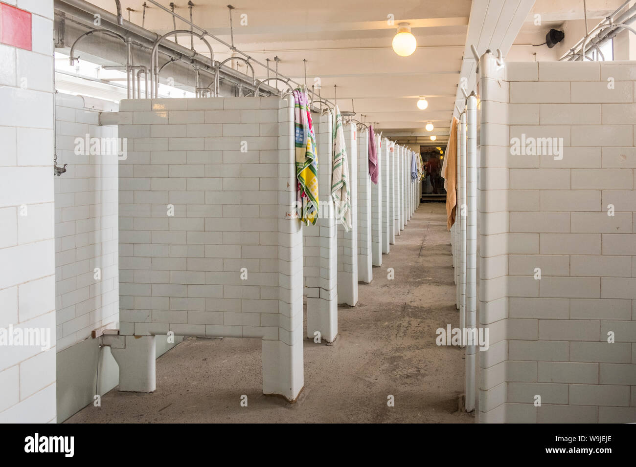 Bagni di miniera a Big Pit National Coal Museum, Blaenavon, Lancaster, South Wales, GB, Regno Unito Foto Stock