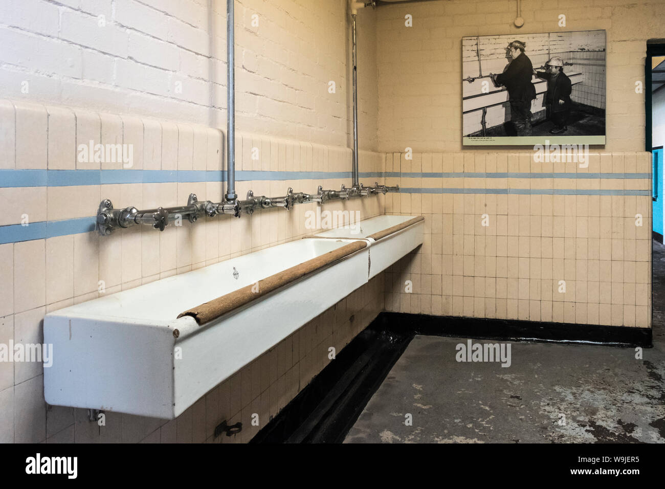 Bagni di miniera a Big Pit National Coal Museum, Blaenavon, Lancaster, South Wales, GB, Regno Unito Foto Stock