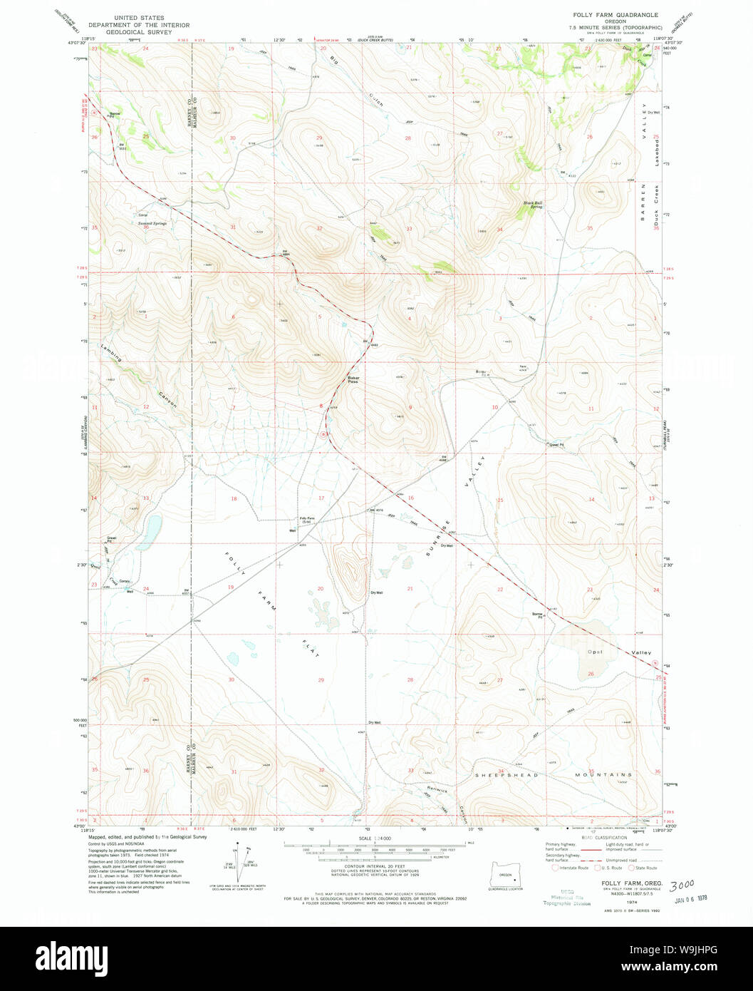 USGS TOPO Map Oregon follia Farm 279914 1974 24000 Restauro Foto Stock