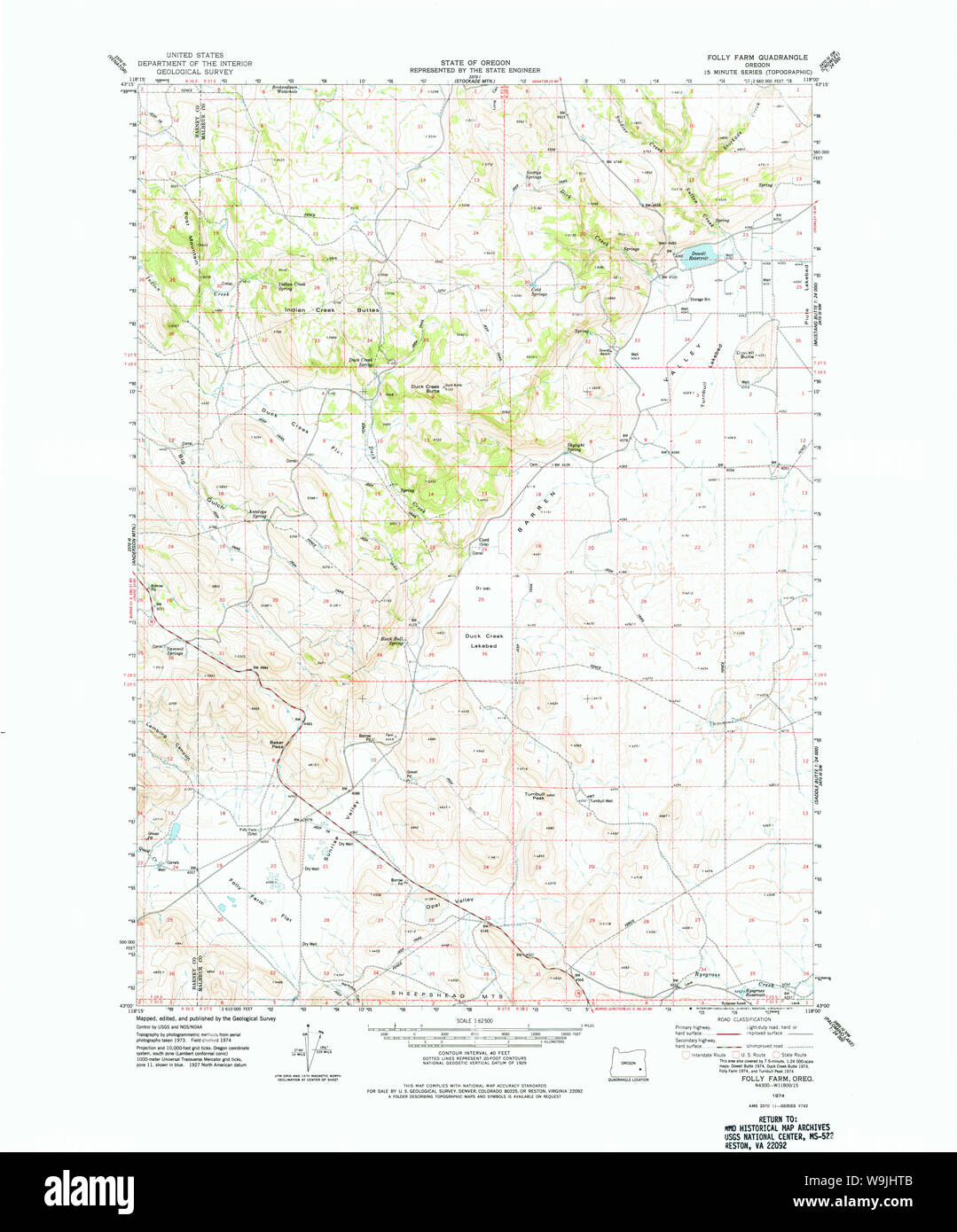 USGS TOPO Map Oregon follia Farm 282499 1974 62500 Restauro Foto Stock