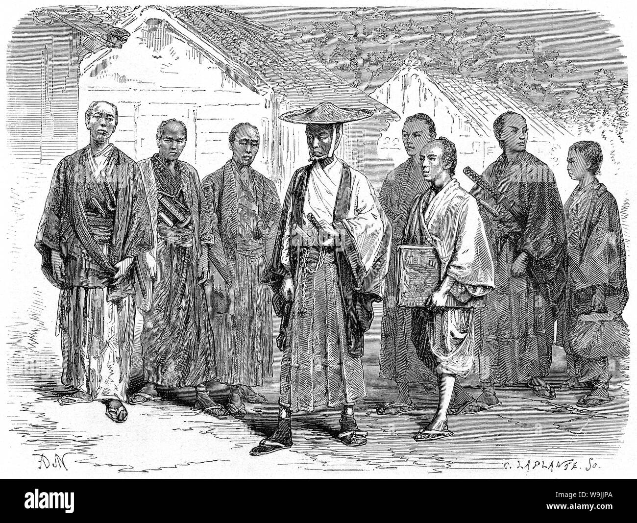 [ 1860 Giappone - i funzionari del governo ] - i funzionari del governo. Pubblicato in La pubblicazione francese Le Tour du monde, 1866 (Keio 2). L'illustrazione accompagnato un articolo sul Giappone dal diplomatico svizzero M. Aimé Humbert che ha vissuto in Giappone nel 1863-1864. Xix secolo quotidiano vintage illustrazione. Foto Stock