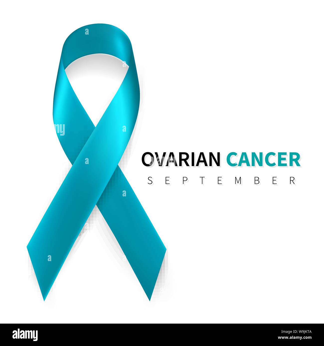 Il cancro ovarico Awareness Month. Realistico Teal simbolo a nastro. Medical Design. Illustrazione Vettoriale. Illustrazione Vettoriale